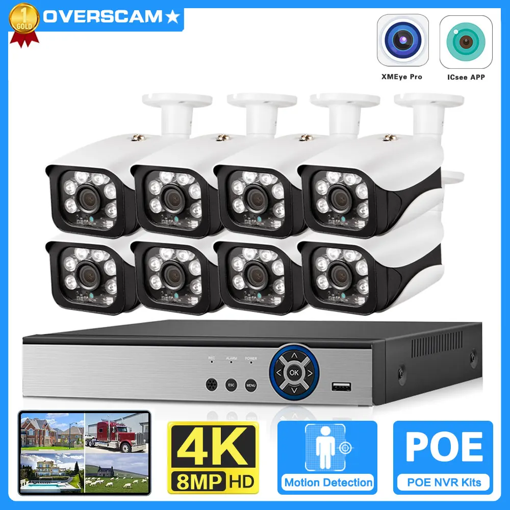 H.265 8CH 4K 8MP HD POE NVR キット CCTV セキュリティシステム音声記録 AI IP カメラ屋外防水ビデオ監視カメラセット
