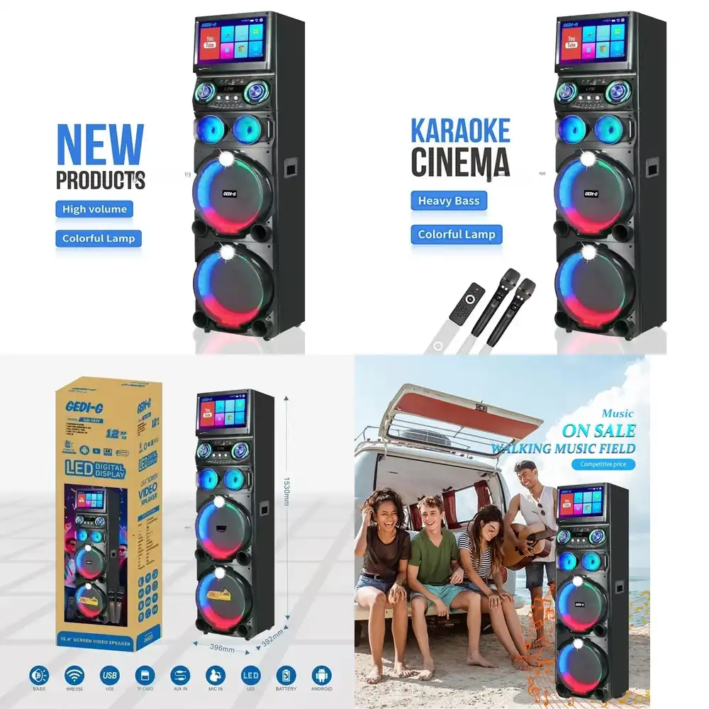 GD-1419 YouTube スピーカー 120 ワットハイパワー木製 PA アクティブスピーカートロリーポータブル DJ ライトスピーカーライブストリーミング用