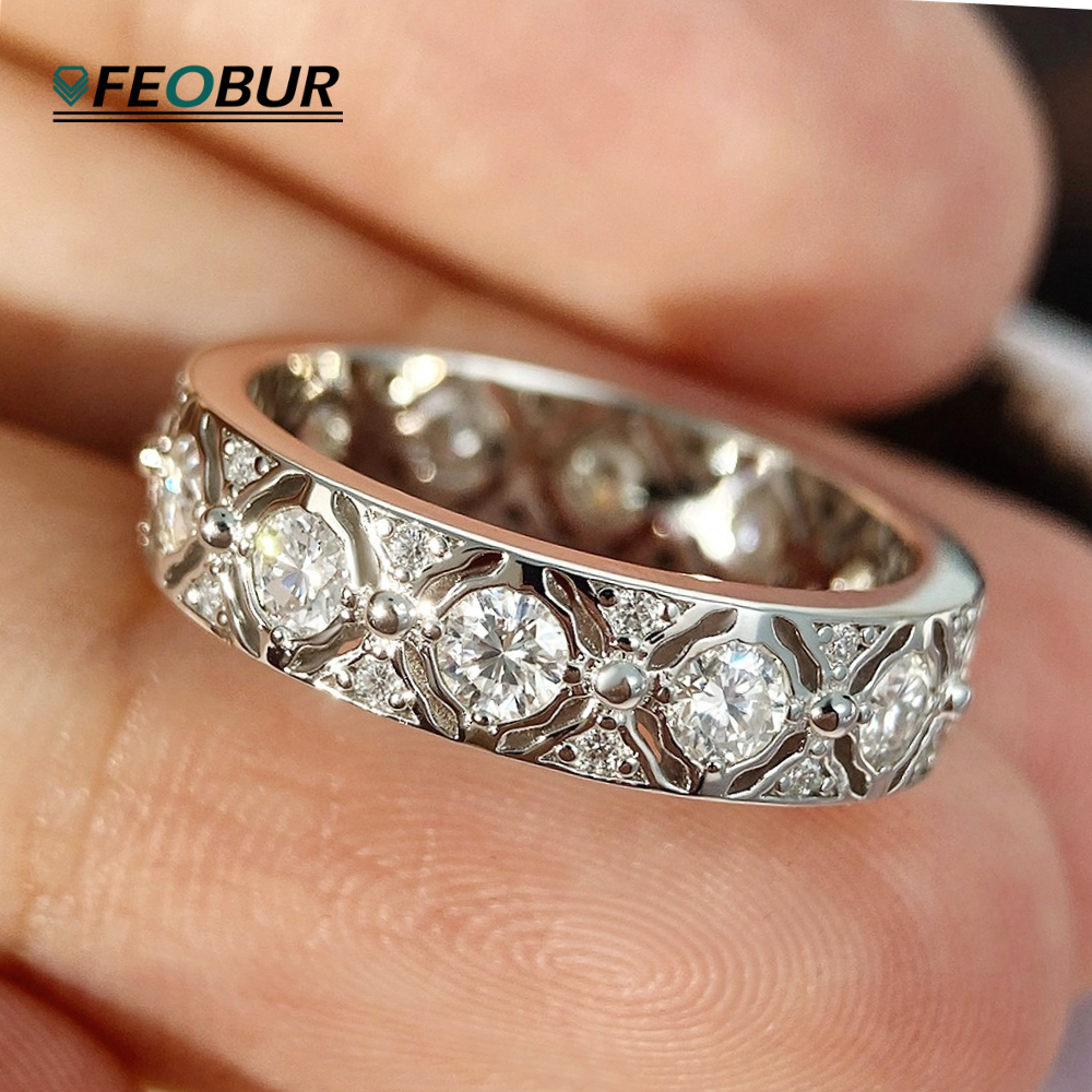 認定 1.32cttw D カラー オール モアッサナイト 結婚指輪 女性用 100% 925 スターリング シルバー ワイド エタニティ バンド 高級ジュエリー ギフト