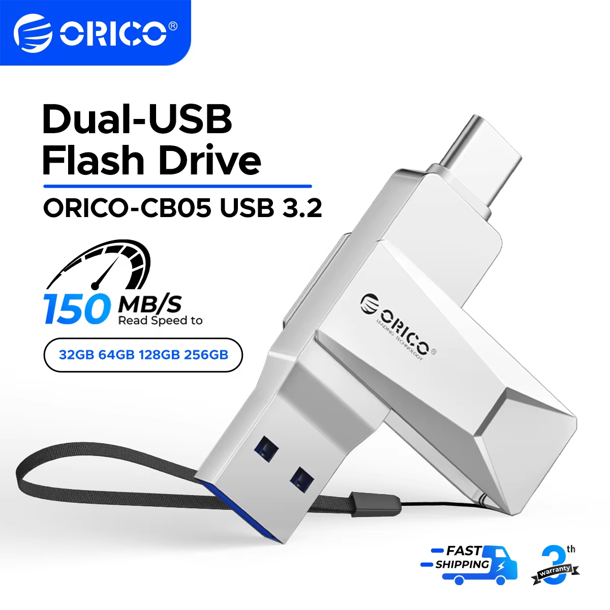 ORICO USB C フラッシュドライブ デュアル USB 3.2 フラッシュドライブ タイプ C USB A ポータブル Type-C フラッシュドライブ 2-in-1 USB-C サムドライブ