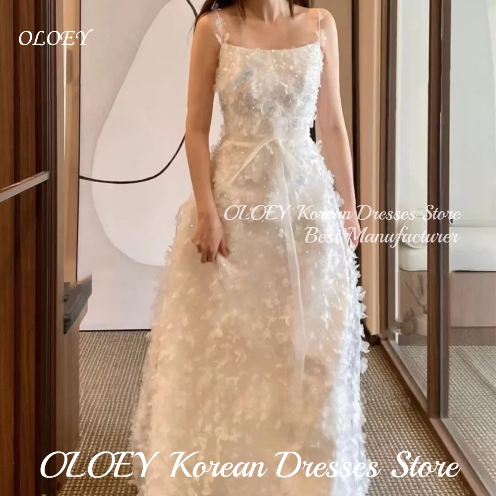 OLOEY エレガントな A ラインのウェディングドレス 3D レースビーズ床の長さの韓国写真撮影ストラップレスフォーマルカントリーブライダルドレスカスタマイズ