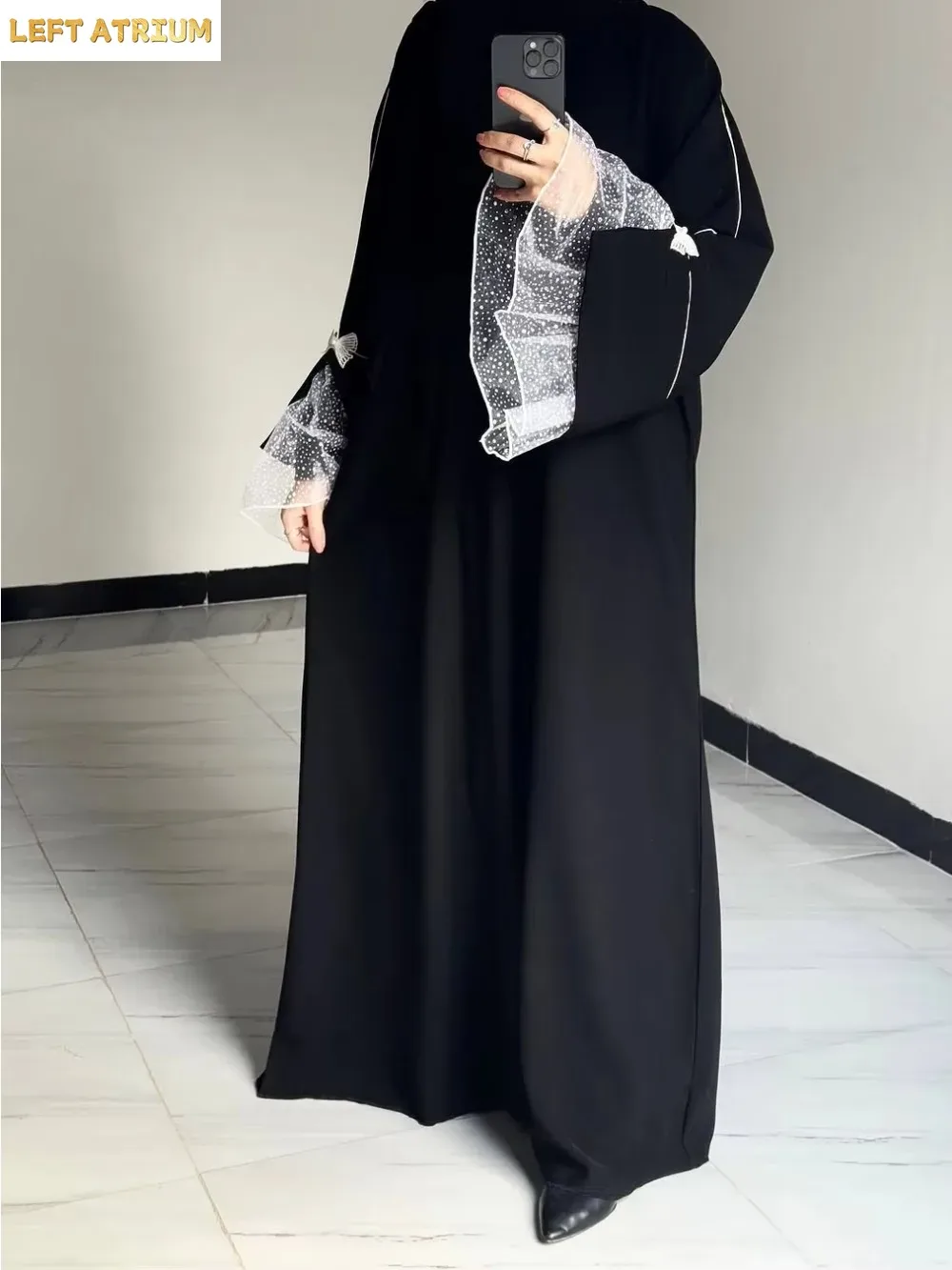 イスラム教徒アバヤ女性レーススリーブエレガントな Nida 黒アバヤドバイ控えめなドレスモロッコカフタン 2025 EID カーディガン夏ロングローブ