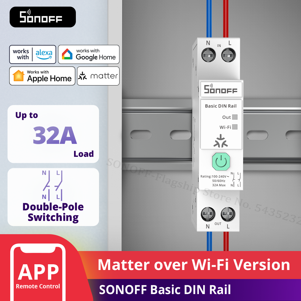 SONOFF BASIC-1GSP 基本 DIN レール事項 WiFi バージョン負荷 32A エネルギー電気代追跡事項互換性 Apple ホーム
