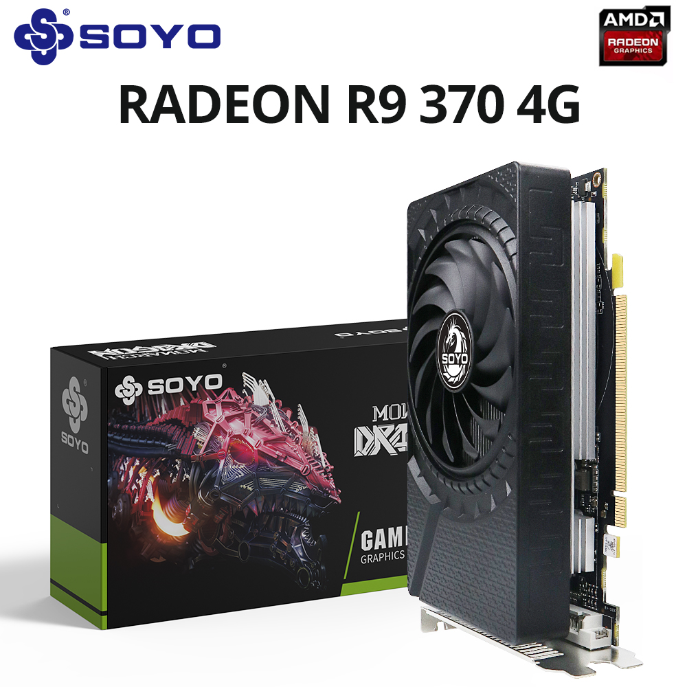 SOYO AMD Radeon R9 370 4G グラフィックカード GDDR5 ビデオメモリ 256ビット ゲーミングカード PCIE3.0x16 DP DVI デスクトップコンピュータホスト用