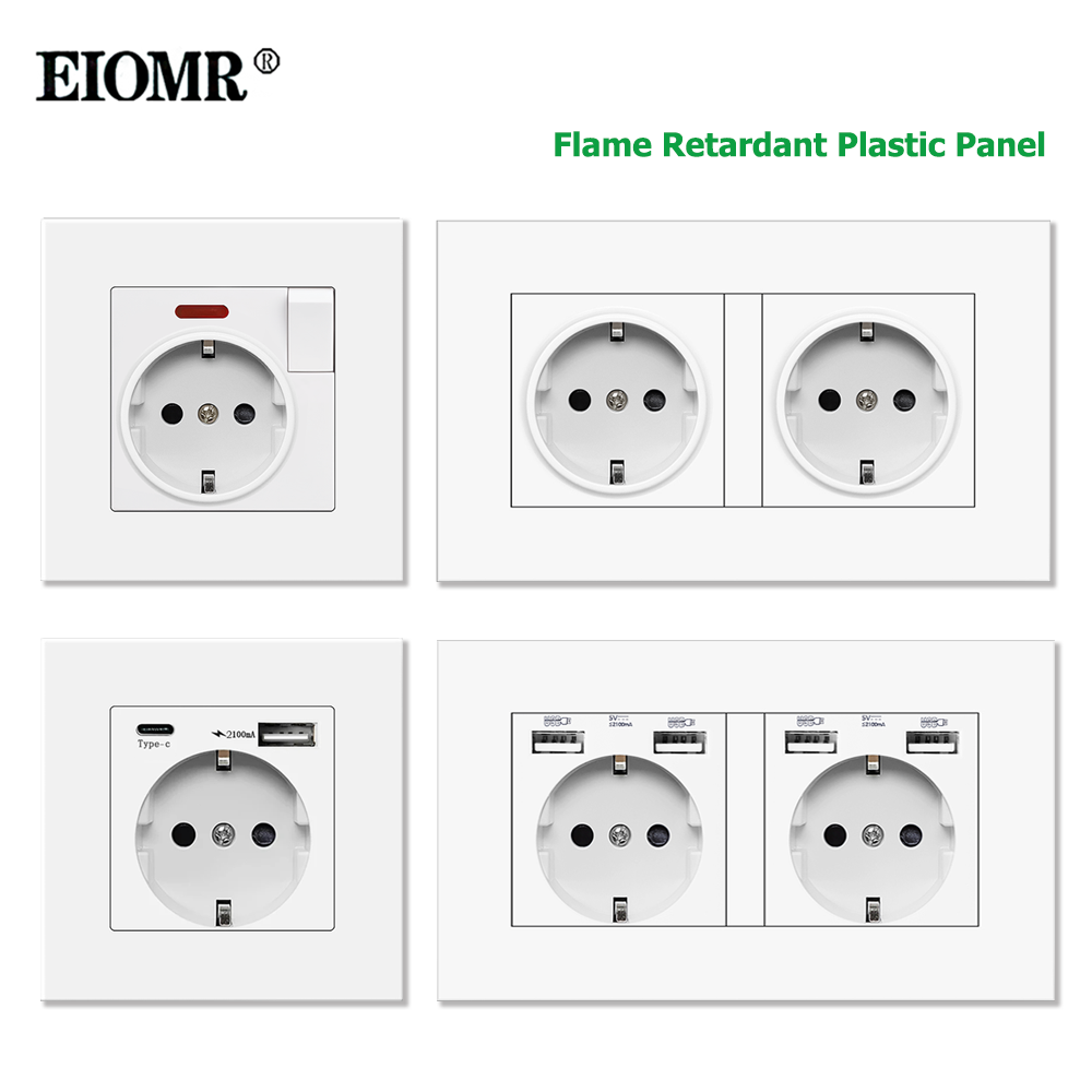 EIOMR EU 壁電源ソケットスイッチコンビネーション、難燃性 PC パネル、AC 110V-250V 16A、ヨーロッパ電気ソケットとスイッチ