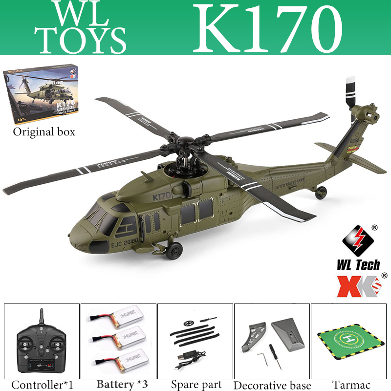 Wltoys K170 UH-60L 2.4 グラム 4CH 6 軸ジャイロ ブラシレス モーター ミリタリー グリーン RC ヘリコプター RTF と XK K170