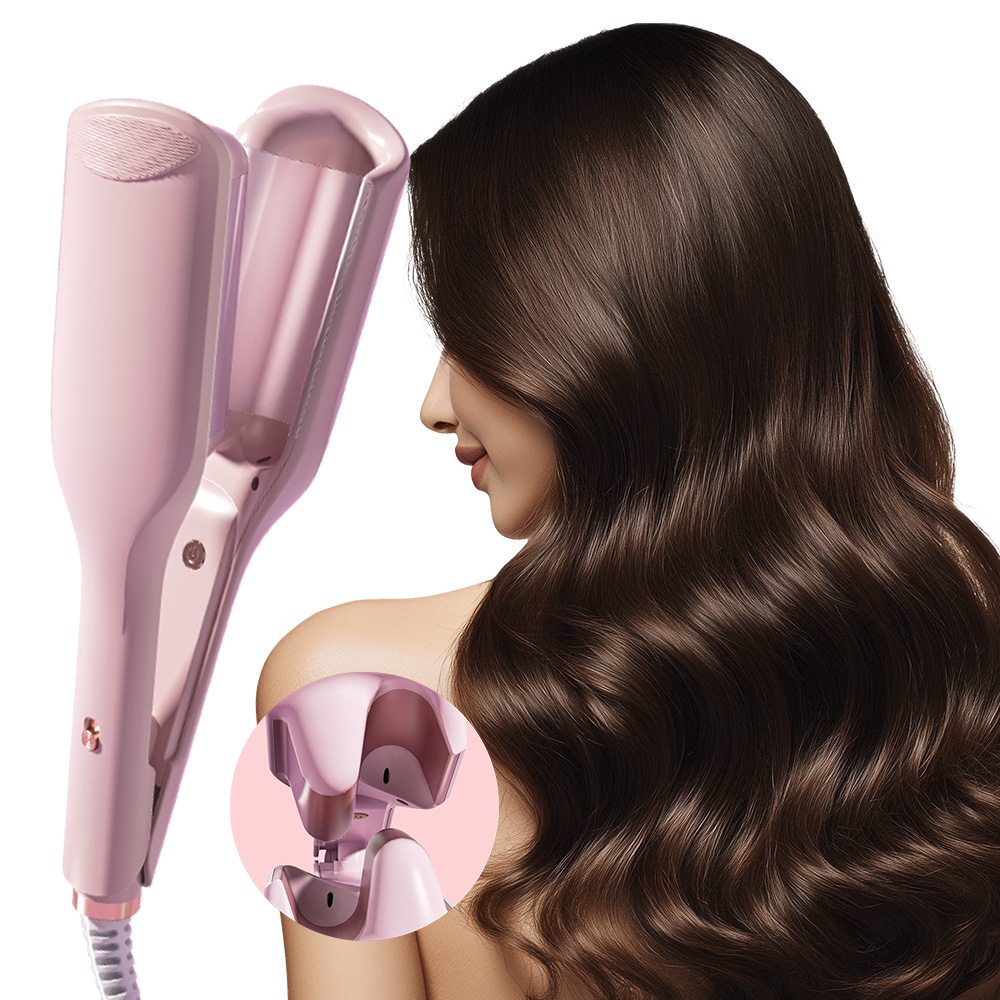 32mmディープVウェーブヘアカーラー、80Mマイナスイオン、10分間スタイリングで長持ちするビーチウェーブ、火傷防止セラミックウェイバー