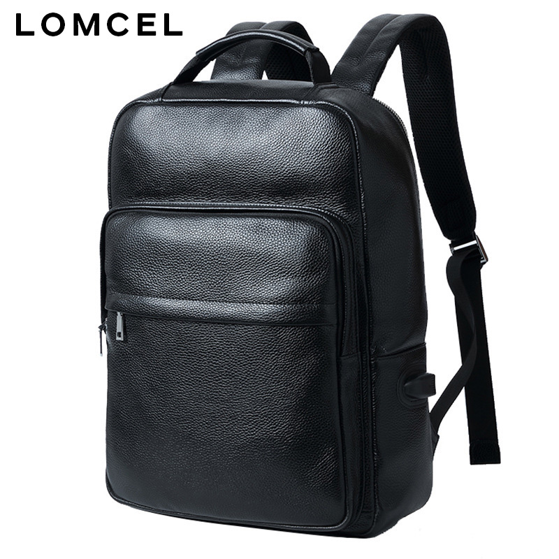 LOMCEL レザー ダブル ショルダー バッグ メンズ、ビジネス パソコン バックパック、USB 充電付き最高級牛革 ダブル ショルダー バッグ