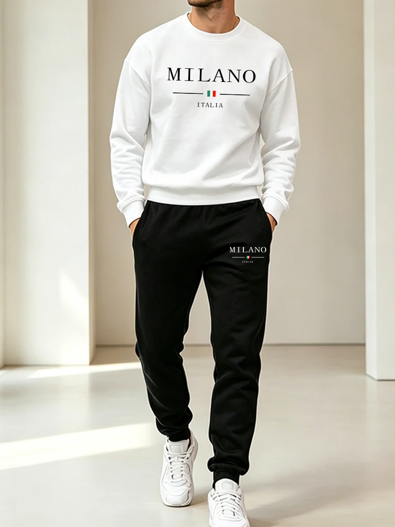 フィットネスメンズトラックスーツカジュアルOネックスウェットデイリースポーツジョギング男性服秋冬シングルミックスアンドマッチトップスパンツ