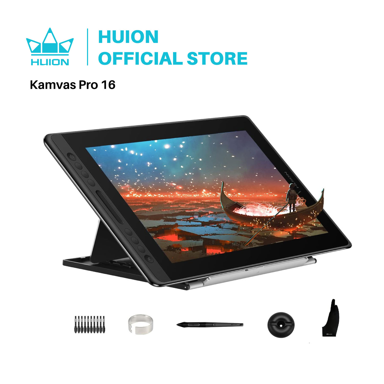 Huion Kamvas Pro 16 描画ペンタブレット 15.6 インチ 120% sRGB デジタル グラフィック タブレット ペン ディスプレイ モニター チルト機能付き