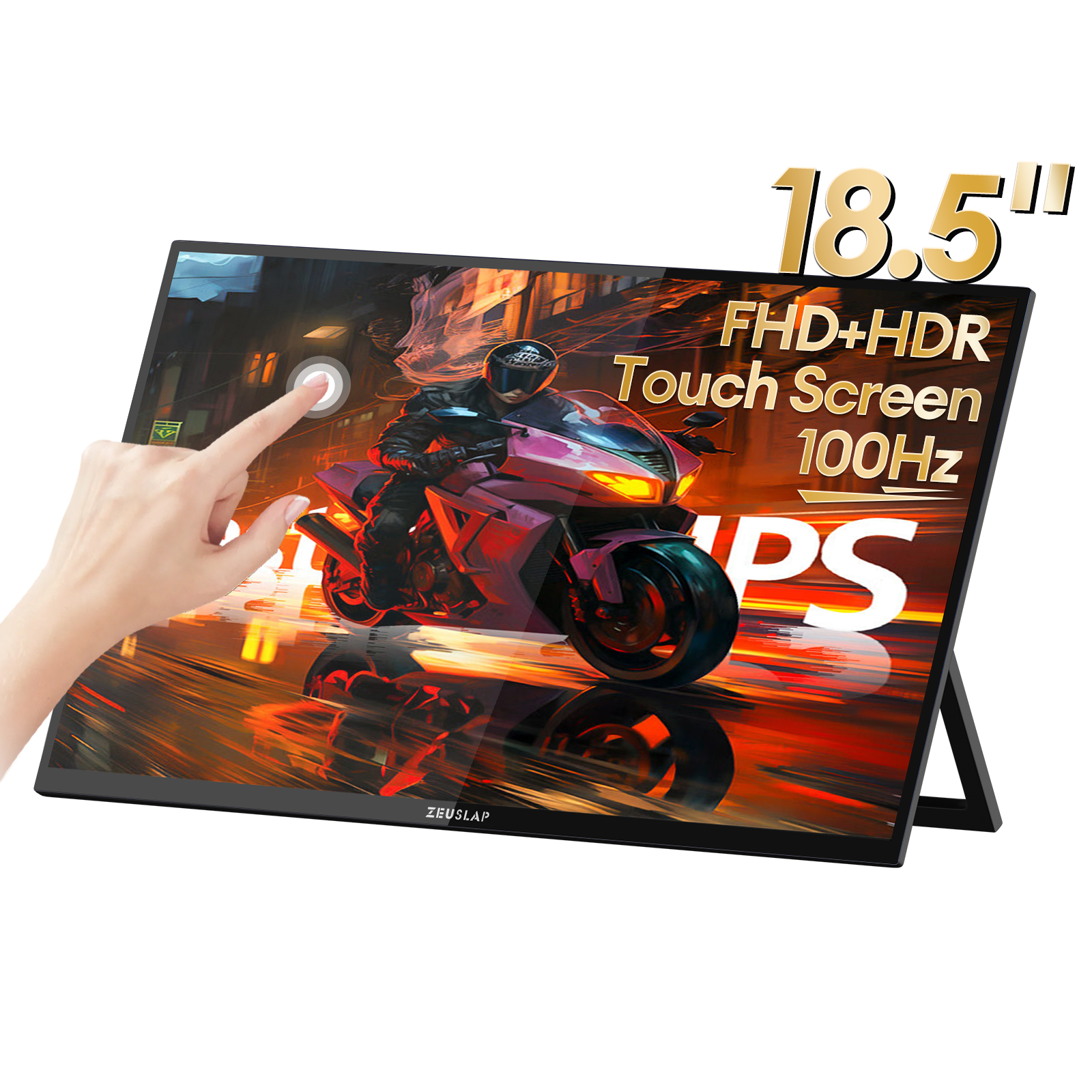 Zeuslap 18.5 "タッチスクリーンポータブルモニター 100Hz 100% sRGB スクリーンホルダー付きスタンドラップトップ電話 Xbox PS4 PS5 スイッチ