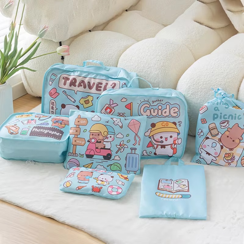 公式オリジナルパンダ Bubu と Yier 旅行収納袋 7 個セット、かわいいパンダ Bubu と Dudu 荷物収納袋収納袋