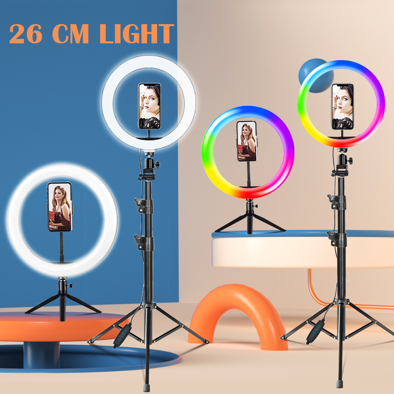 ビデオライト Selfie リングライト写真撮影 RGB Led ライトランプ携帯電話ホルダー付き大型三脚スタンド Youtube Tiktok ライブ用