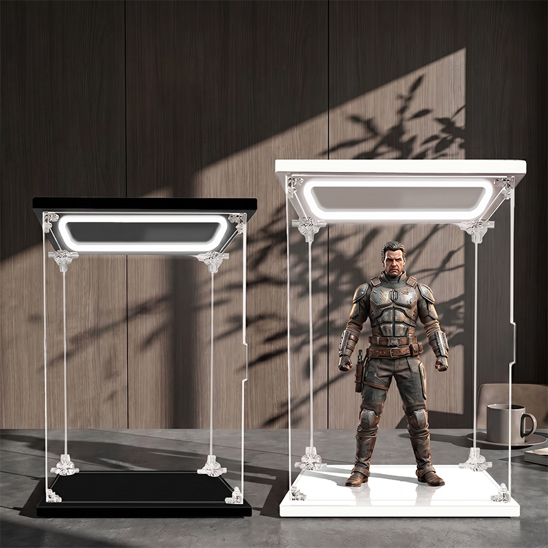 LEDライト付き透明アクリルディスプレイケース ドア付き防塵収納ボックス レゴミニフィギュアアクションフィギュアグッズ用