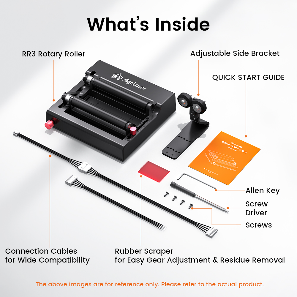 AlgoLaser レーザー彫刻機 Y 軸ロータリー ローラー RR3 PIXI 5W 10W の両方の規則的で不規則な円筒形オブジェクトへの彫刻に最適