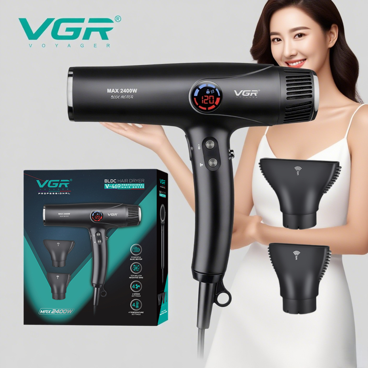 VGR ヘアドライヤープロフェッショナルヘアドライヤーマシンマイナスイオンヘアドライヤー BLDC モーター 110000 RPM ヘアサロン家庭用 V-469