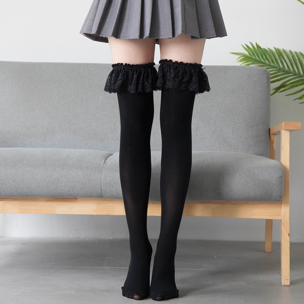 新しい女性のサイハイソックスレースヴィンテージストッキングベルベットロリータファッションオーバーニーストッキング女性のための