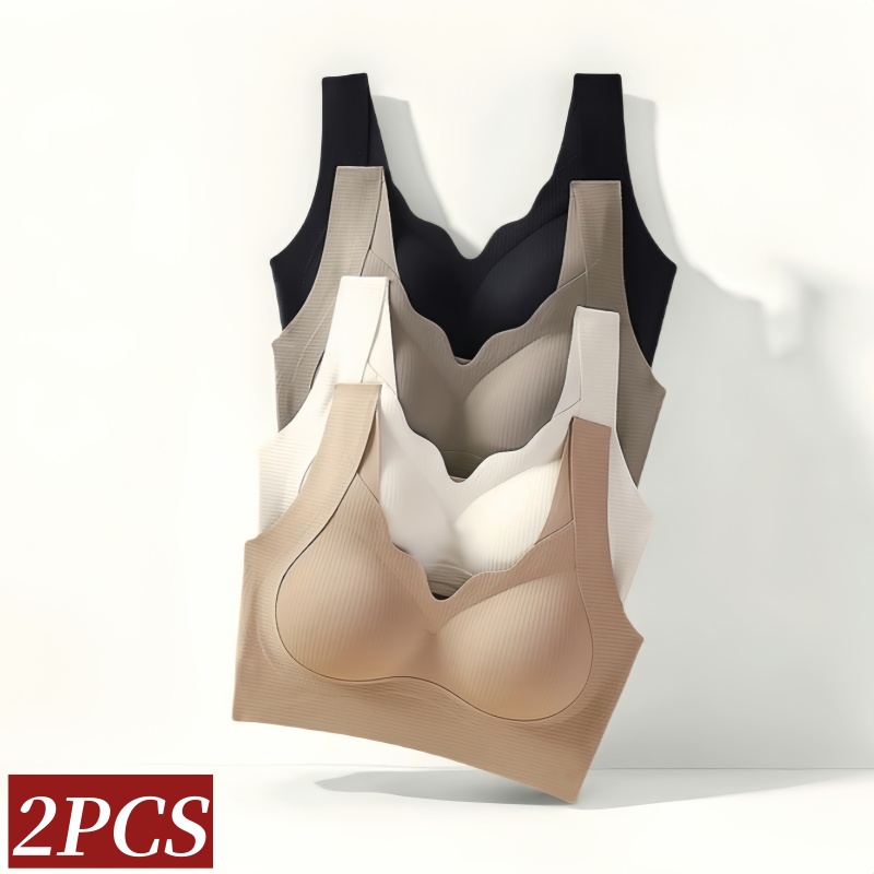 2 ピース/セットシームレスブラジャー女性のためのパッド入り下着ワイヤレス Bralette 通気性なし鋼リングフィットネス下着セクシーなランジェリー