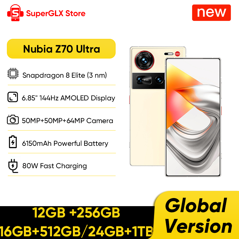 グローバルバージョン Nubia Z70 ウルトラ 5G スマートフォン 6.85 インチ 144Hz AMOLED ディスプレイ Snapdragon 8 エリートプロセッサ NFC 16GB 512GB 高速充電
