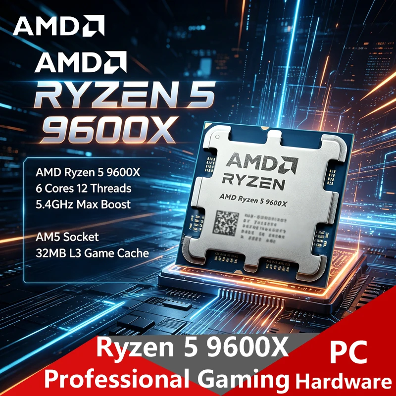 AMD Ryzen 5 9600X AM5 ゲーミング CPU、6C12T 5.4GHz ブースト、32MB キャッシュ OEM トレイ、ゲームデスクトップビルド用の B850 X870 をサポート