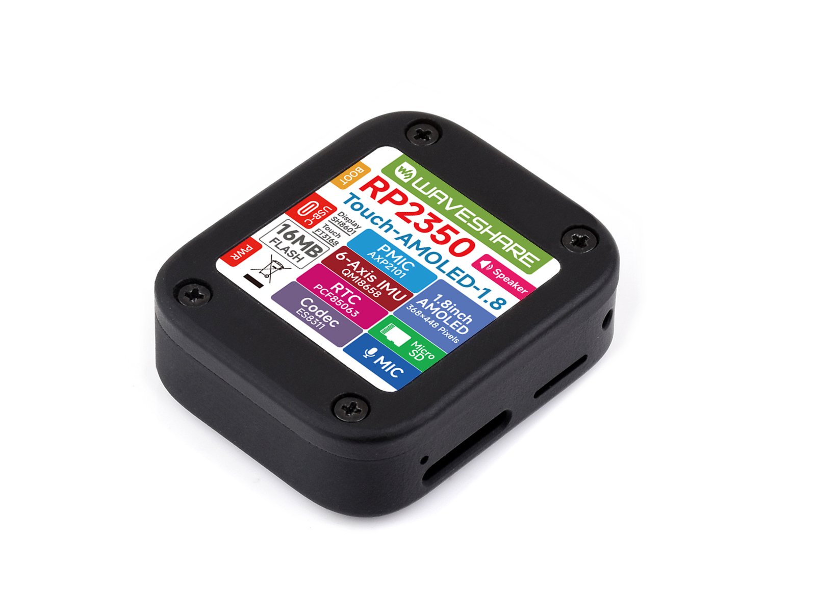 Waveshare RP2350 1.8 インチ AMOLED タッチ ディスプレイ開発ボード、368×448 QSPI インターフェイス、加速度計およびジャイロスコープ センサー