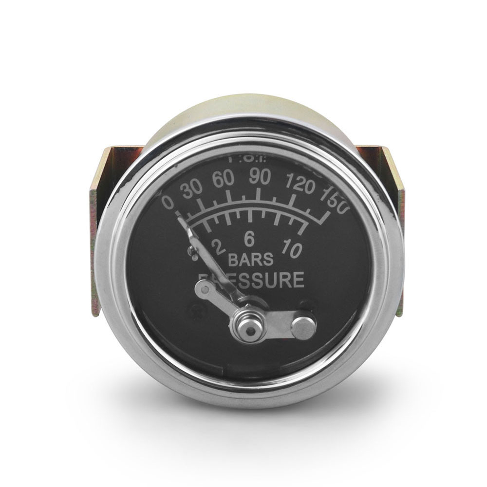 2インチ 52mm 機械式オイルプレスゲージ 0-150PSI/0-10bar 油圧プレス手動設定アラーム カーメーター イエローライト 1/8NPT