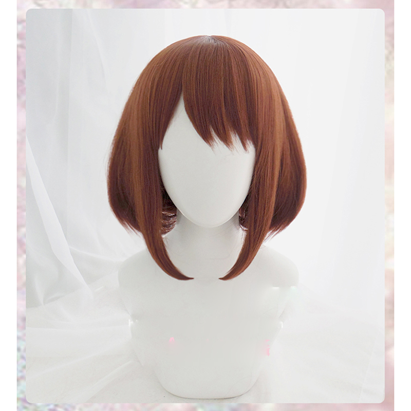 アニメ私のヒーロー学界お茶子 Uraraka ウィッグショートブラウンボブ耐熱コスプレ衣装ウィッグウィッグキャップ