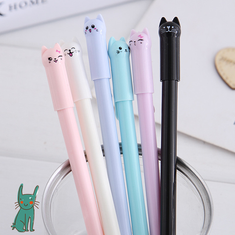 かわいい子猫のジェルペン6本セット。男の子や女の子へのパーティーギフト、学用品、プレゼントに最適です。
