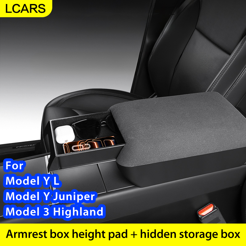 Lcars 特別車専用アームレストボックス 新型テスラモデル Y/Yl/3 に適合 オリジナルアームレストボックス、高さ増加収納ボックス、スエードアームレストボックス高さ増加収納オーガナイザー