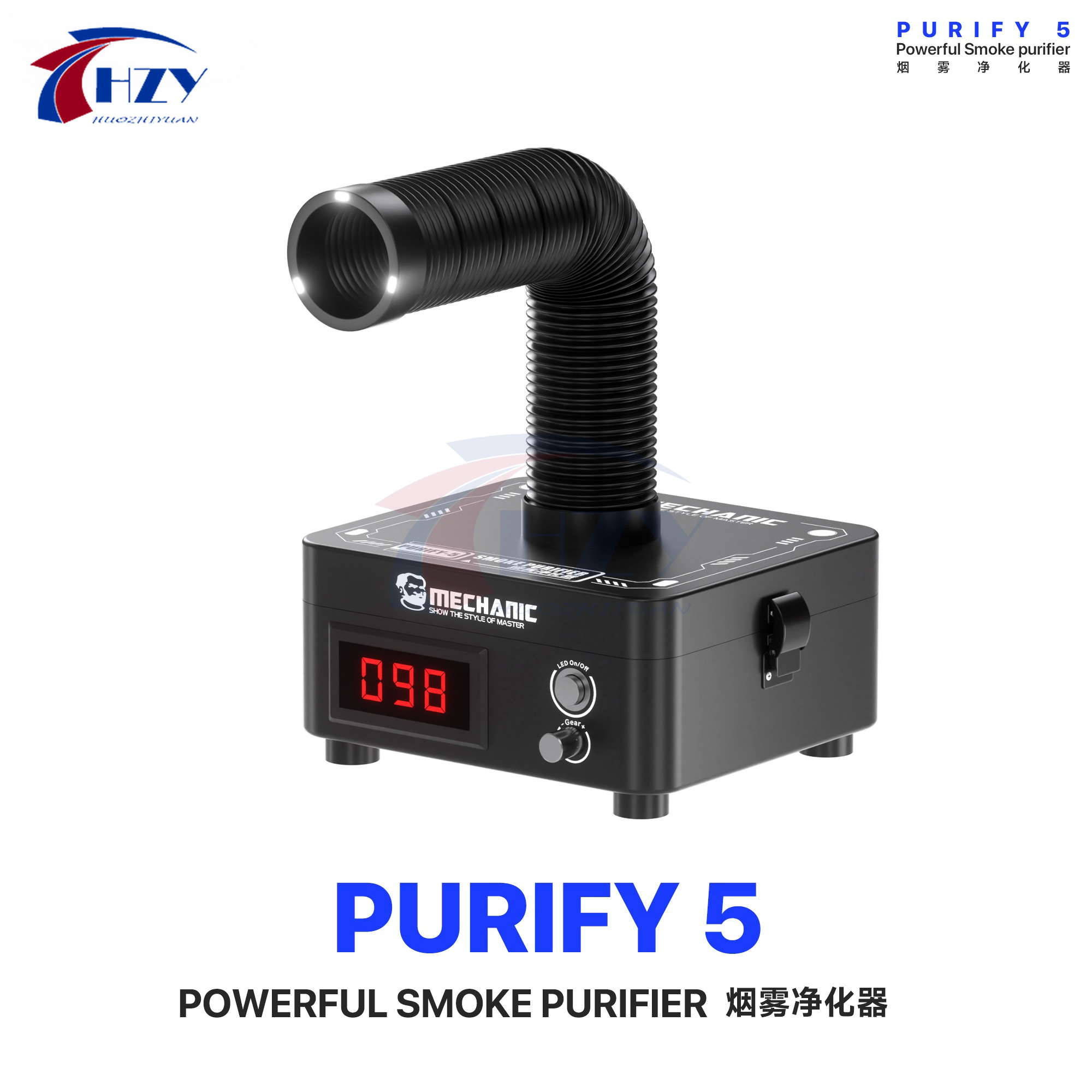 MECHANIC PURIFY 5 高吸引 3 層濾過煙清浄器 LED フレキシブルヒューム抽出器電話 PCB はんだ付け修復ツール用