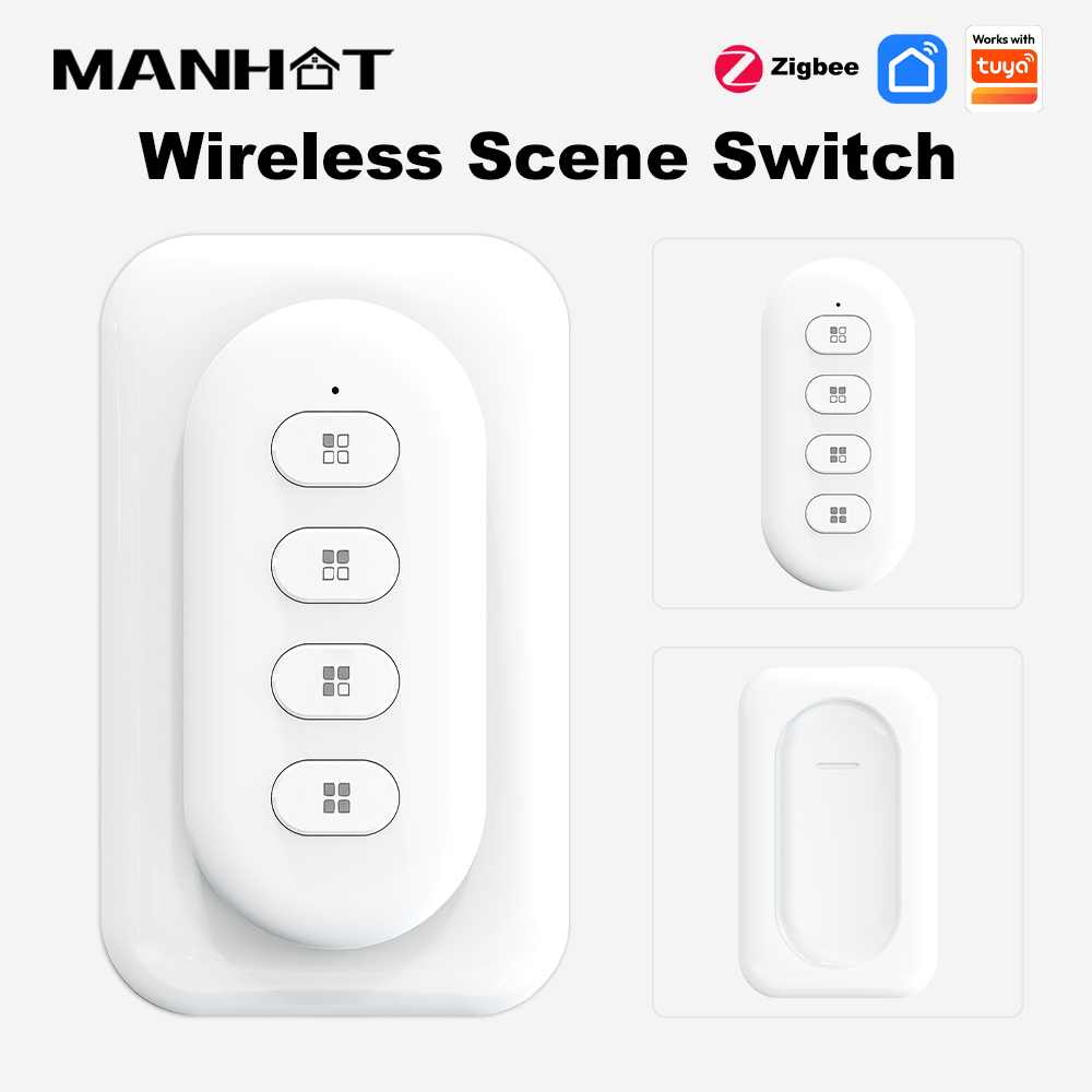 MANHOT Zigbee 4 ギャングシーンスイッチシングル/ダブル/長押し 12 シーンワイヤレスリモコンスマートライフ Google ホーム Alexa デバイス