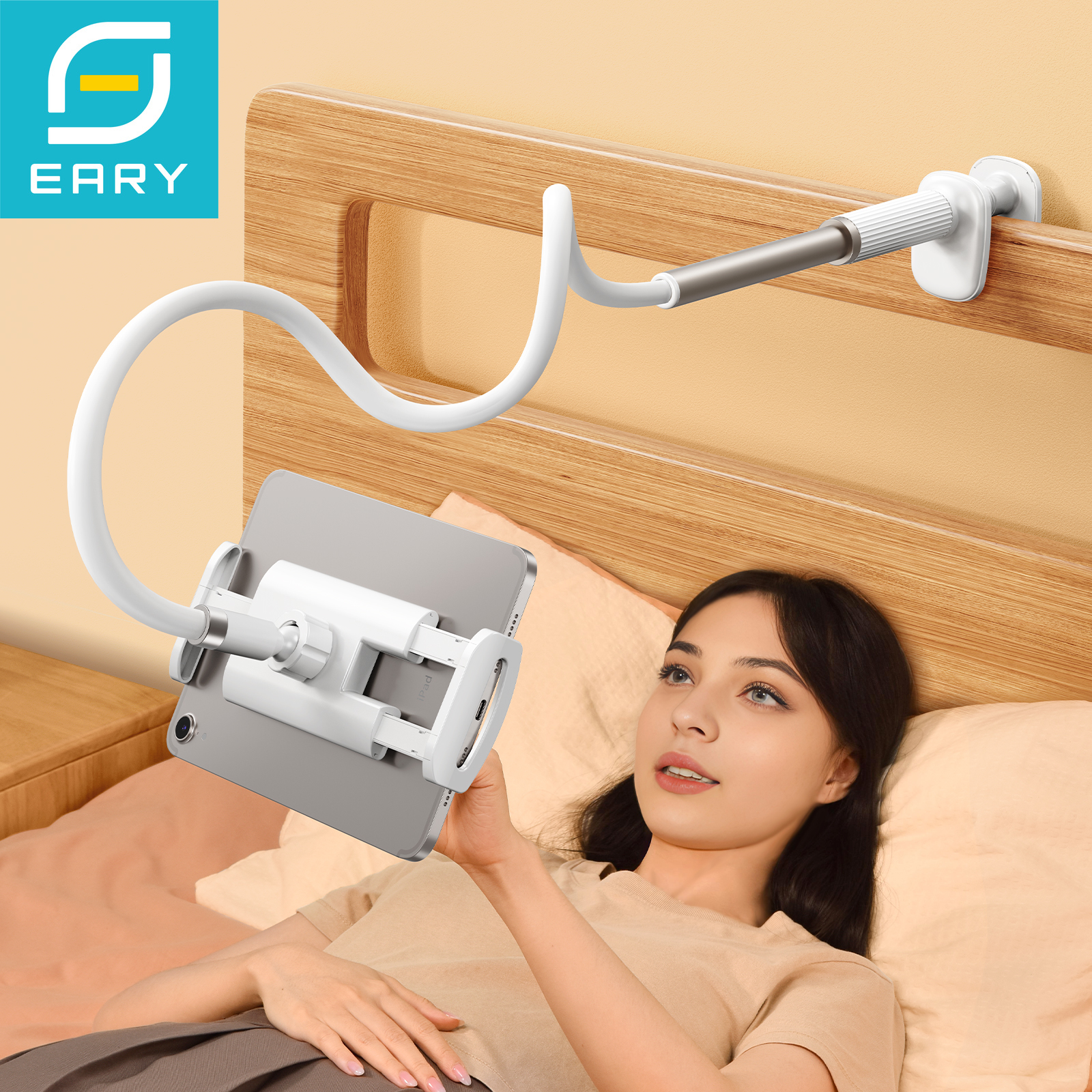 Eary グースネック電話ホルダー ベッド用 携帯電話マウント クランプクリップ 柔軟なロングアーム オーバーヘッドマウント デスク ベッドサイド 4.7-12.9インチ用