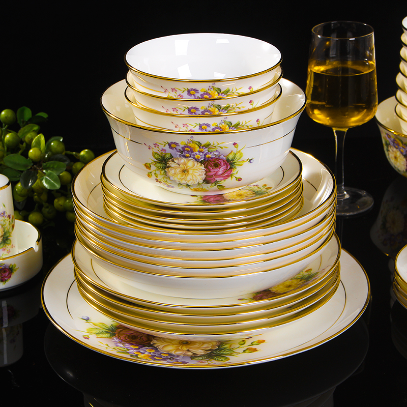 景徳鎮セラミックボーンチャイナ食器皿ボウルプレートスープスプーン西洋ステーキプレートDIY食器付き