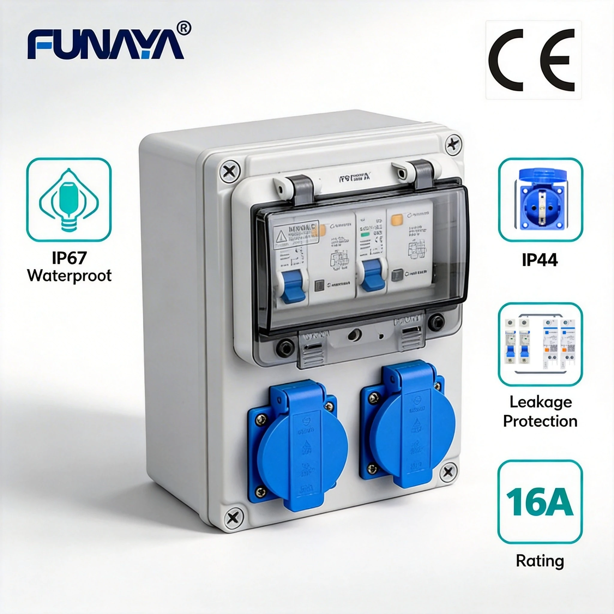 EU KR 屋外ポータブル電流ボックス防水産業用配電キャビネット漏電保護回路ブレーカー付き
