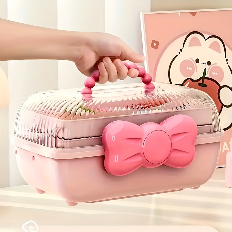 1pc かわいい漫画スタイルの収納ボックス、ヘアピン帽子化粧品収納ボックス、大容量透明蓋ジュエリーボックス、寝室