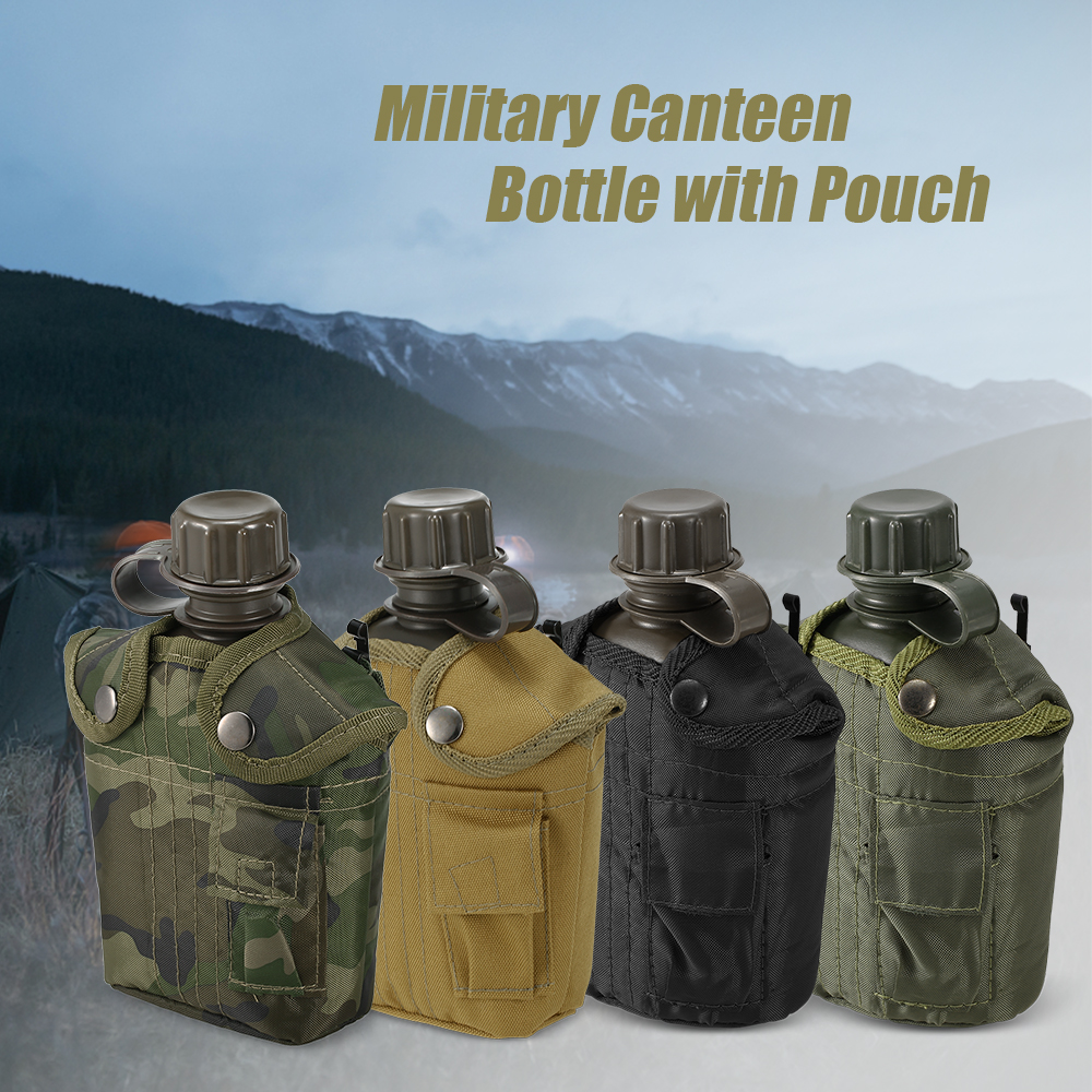 1L 屋外軍事水筒ボトルキャンプハイキングバックパッキングサバイバルウォーターボトルケトルカバー付き水筒ボトルカバー