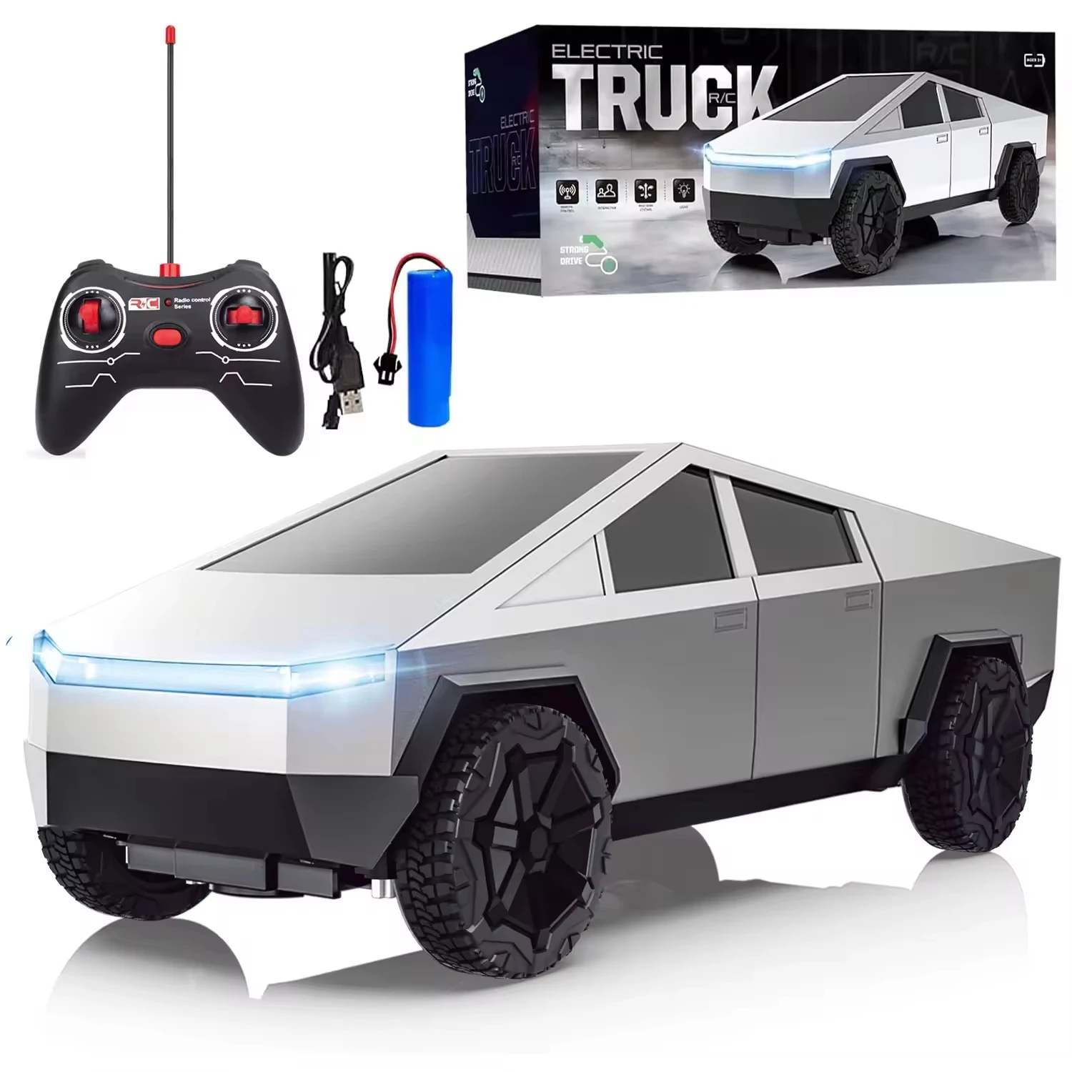 1:24 RC Cyber​​truck ピックアップ 4WD オフロード リモート コントロール カー、LED ライト付き 27Mhz 高速デュアル モーター トラック、男の子子供へのギフト