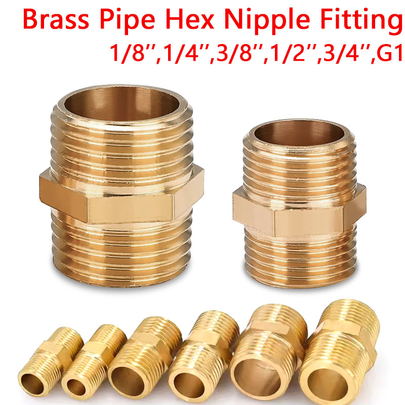 真鍮パイプ六角ニップル継手 1/8 "1/4" 3/8" 1/2" 3/4" 1" BSP おねじクイックアダプターカプラーコネクタ水石油ガス用