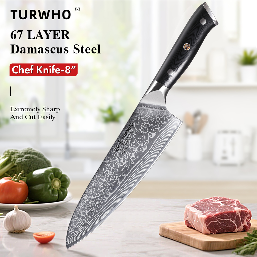 TURWHO 8 インチプロのシェフのナイフ日本 67 層ダマスカス鋼スーパーシャープ肉野菜包丁調理ツール