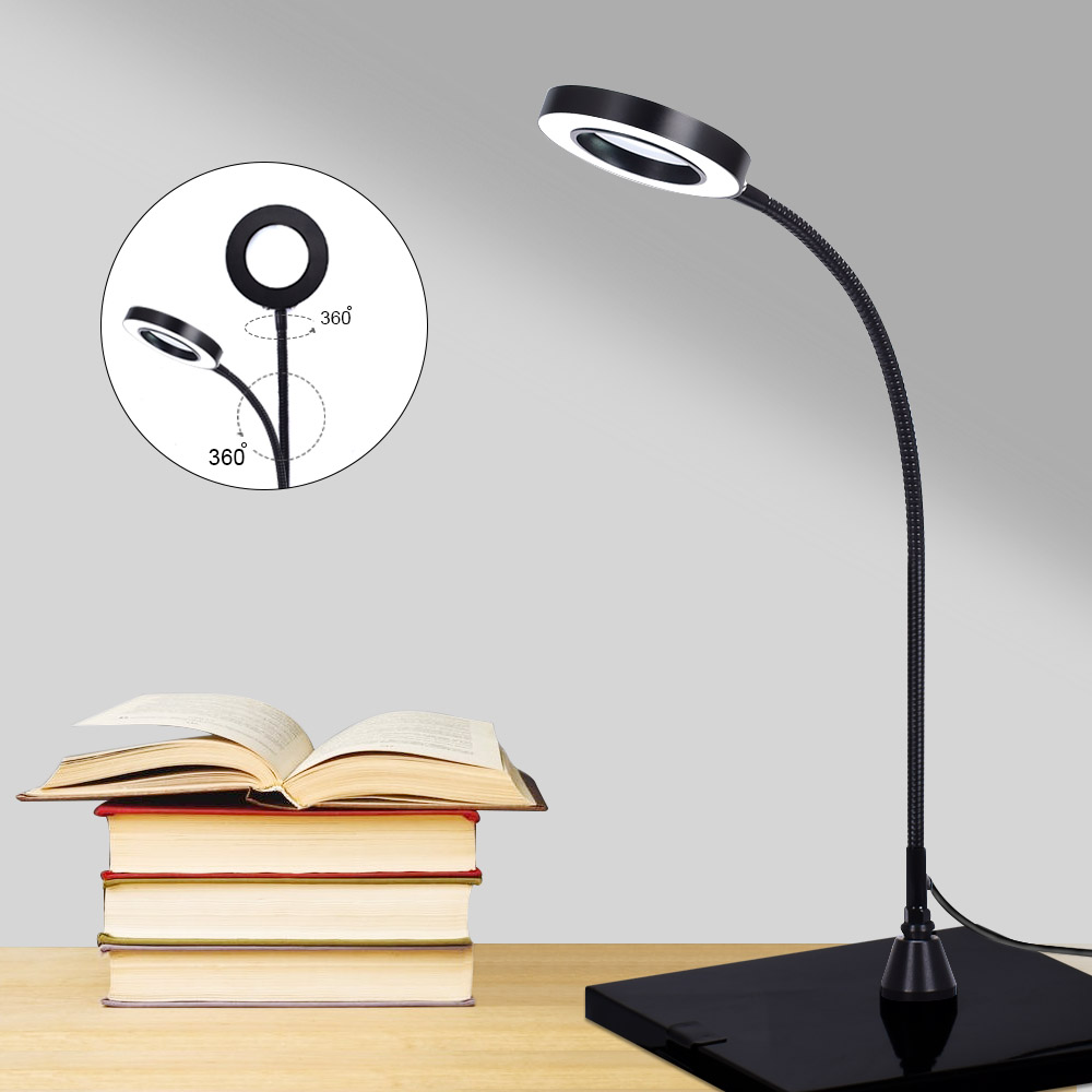 NEWACALOX USB 強力な磁気 3X 虫眼鏡 LED ライト照明拡大鏡読書ワークベンチはんだ付け用柔軟なアーム