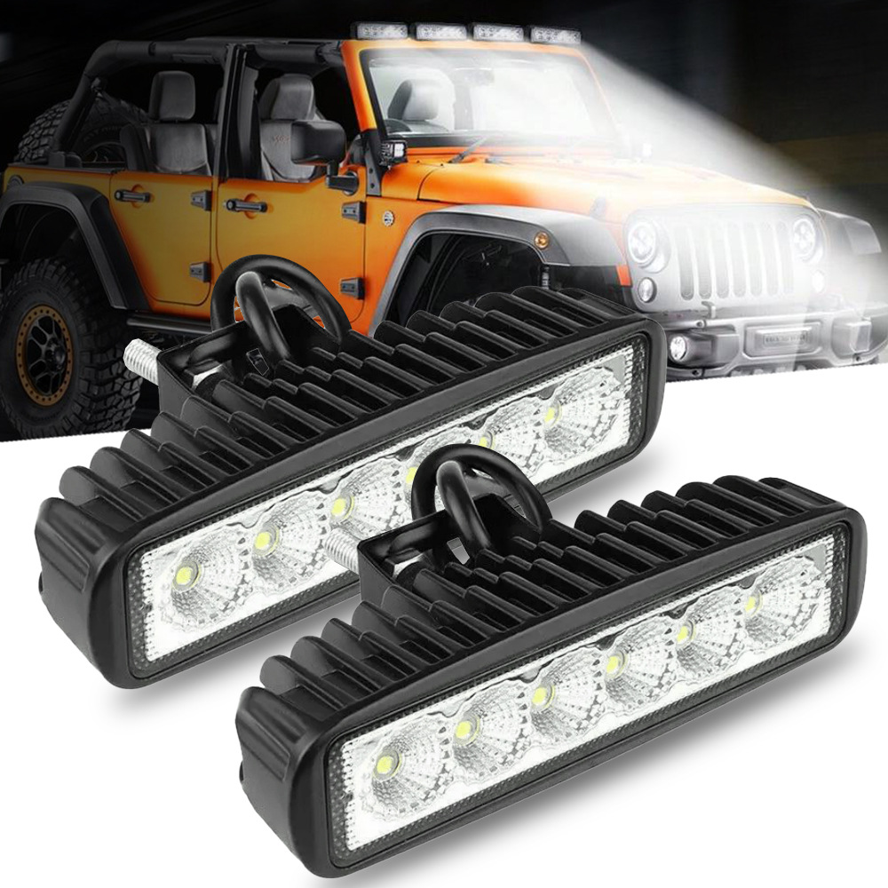 2 個 12V 車 LED ライトバー 18 ワット 6000 18K 超高輝度車 LED ワークライト IP67 スポットライトホワイトオフロードヘッドライトドライビングライト
