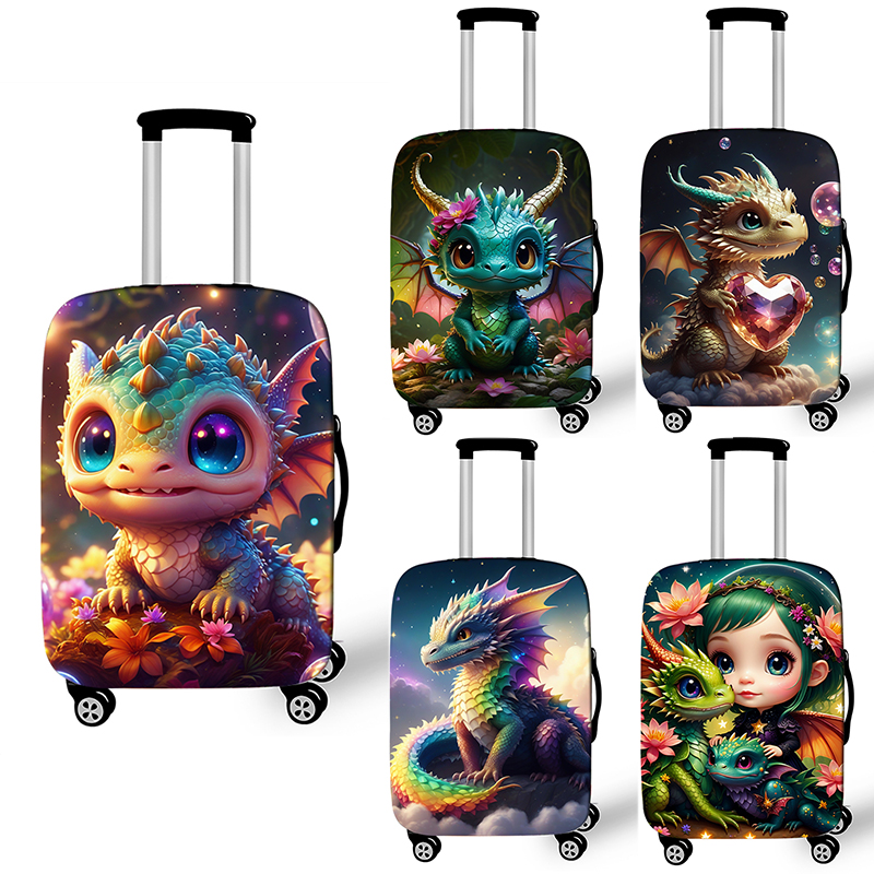 かわいいドラゴンベビープリント荷物カバーファンタジー動物アクセサリー弾性トロリーケース保護旅行用防塵カバー