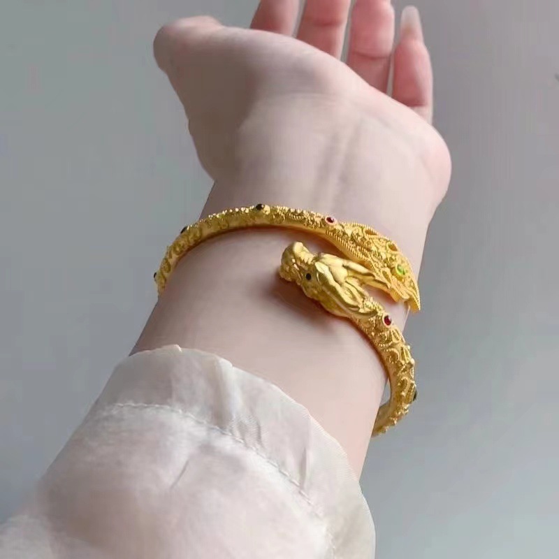 24 18k リアルゴールドドラゴンテールスイングブレスレット横暴な絶妙なフィリグリークラフト au999 ゴールドドラゴンブレスレット高度な古代