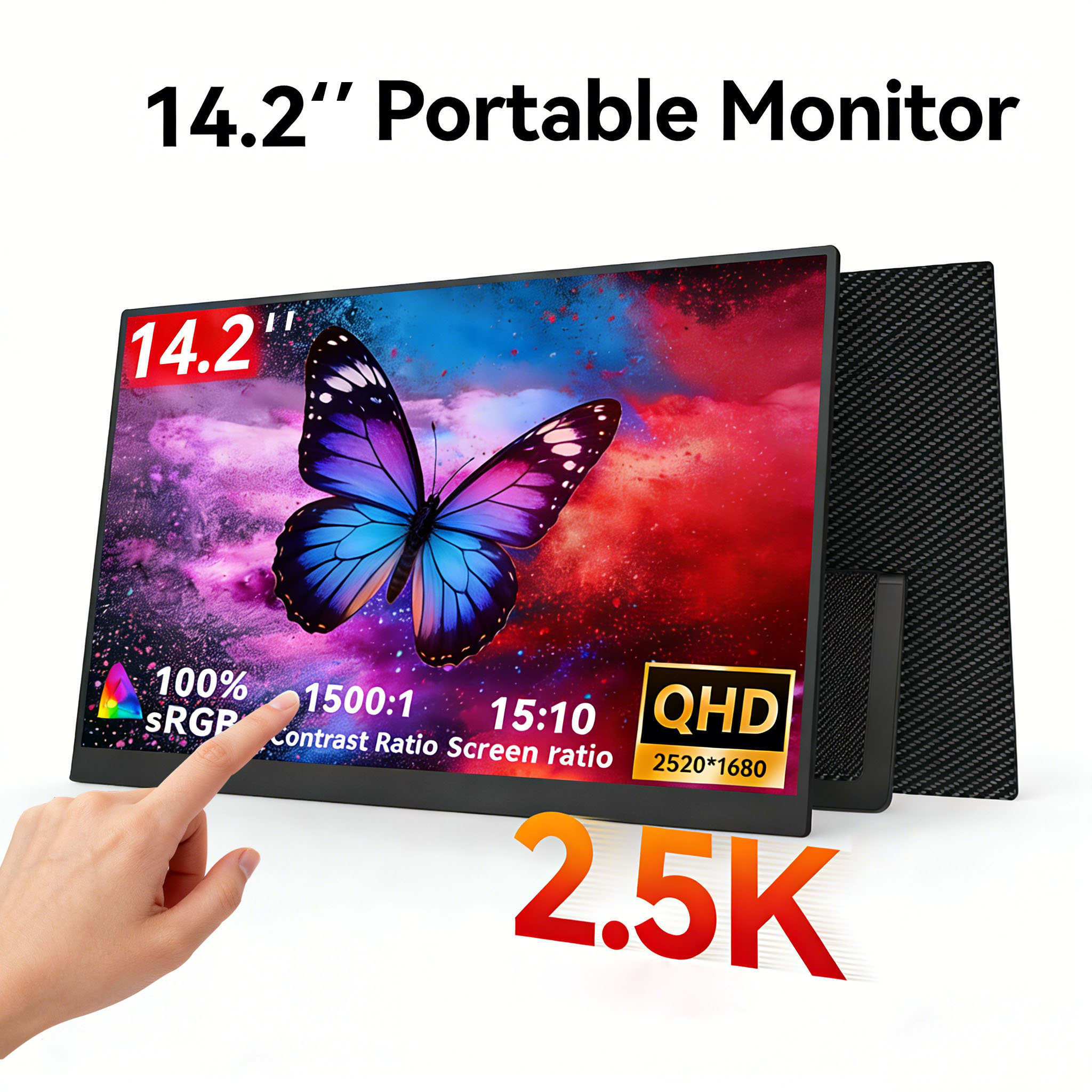 14.2 インチ 2.5K ポータブル タッチ モニター、100% SRGB QHD IPS、USB-C ミニ HDMI 外部セカンド スクリーン ラップトップ PC スイッチ PS4 PS5 用