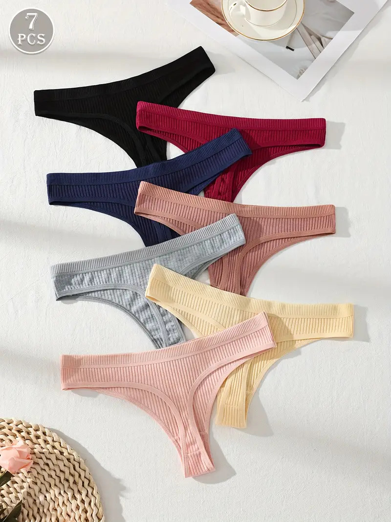 7 個の女性の皮ひもパンティー綿ストライプ下着セクシーな下着女性ランジェリー無地コンフォートパンティソフト G ストリング XS-XL
