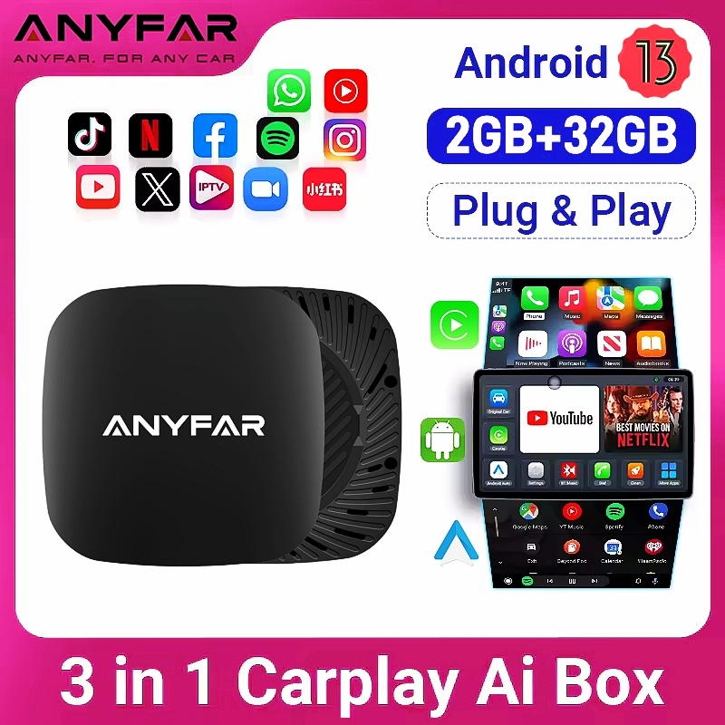 Android 13 Ai ボックス有線ワイヤレス Carplay Android 自動アダプター WiFi Youtube Nexflit 車スマート Ai ボックス Bulit in Play Stroe