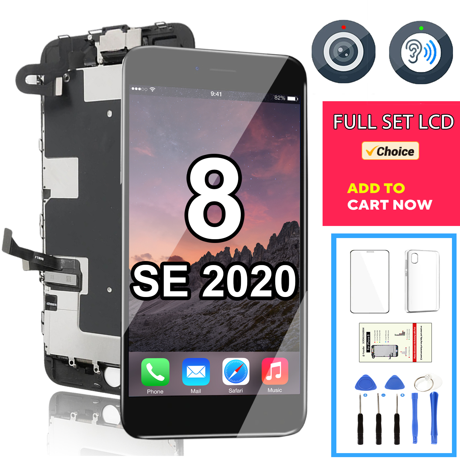 液晶画面 iPhone 7 8 プラス SE 2 2020 SE2 フルセットディスプレイ交​​換キット完全なアセンブリタッチデジタイザカメライヤホン