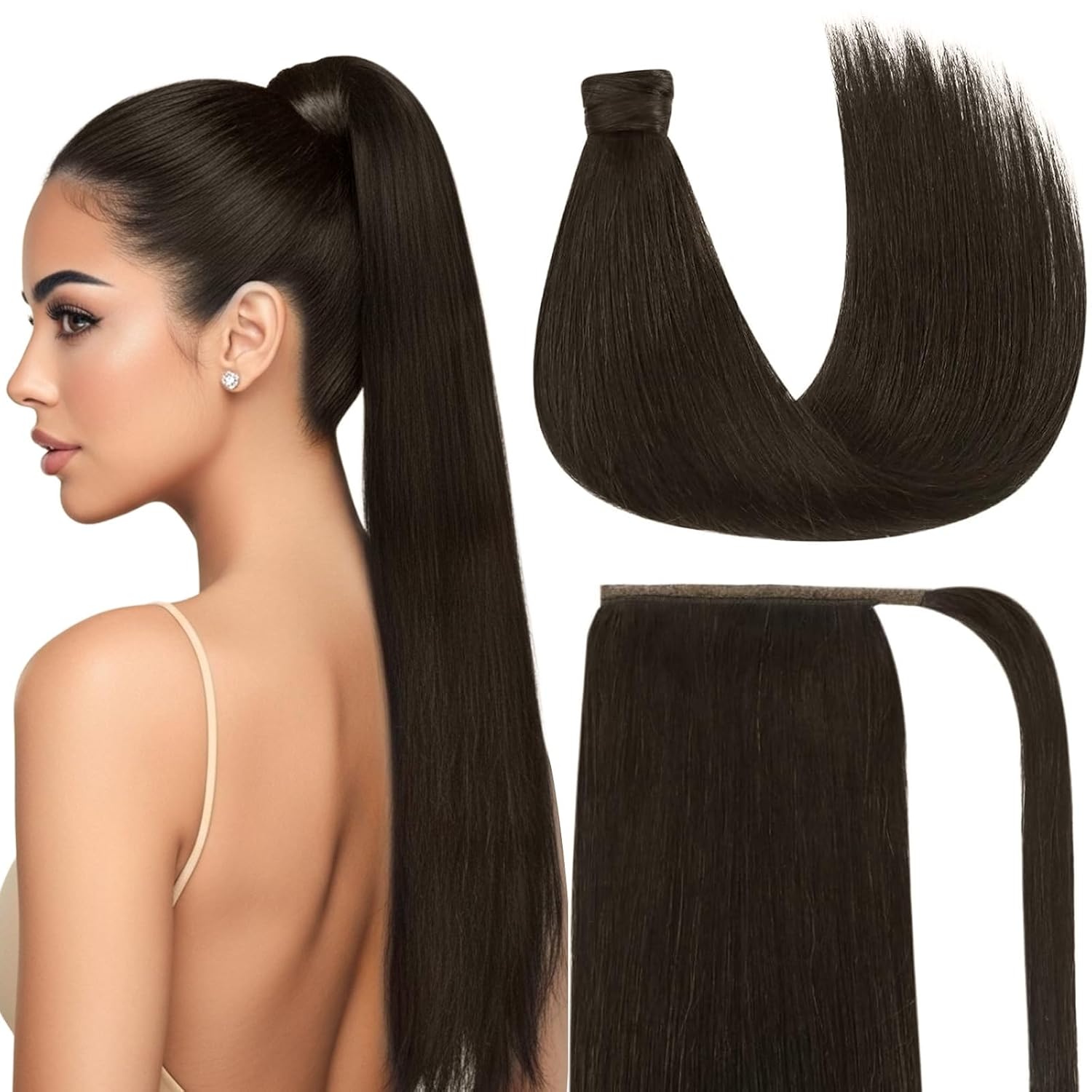 100% ブラジルレミー人毛エクステンション 16 "-26" 140 グラムマジックラップアラウンドポニーテールクリップスギナ ZZHAIR Stragiht