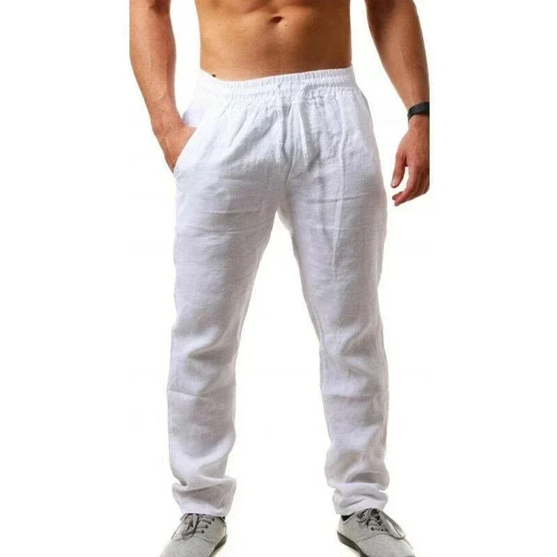 Ropa hombre だぶだぶのパンツメンズコットンリネンカジュアルパンツ通気性のズボンフィットネスストリート服ジョギング秋夏