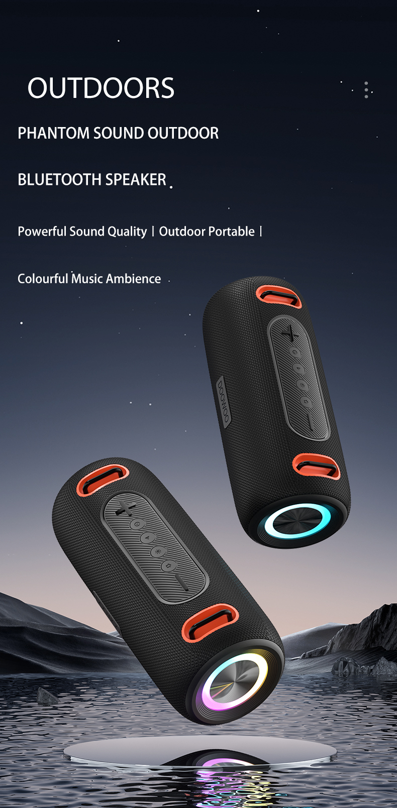 30W ポータブル Bluetooth スピーカー ハンドストラップ付き カラフルな RGB ライト 重低音サウンド TWS ステレオスピーカー 屋外用